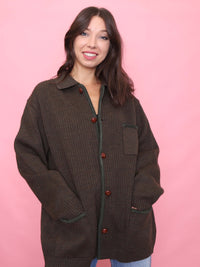 Vintage Brown Ribbed Button Up Cardigan