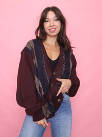 Vintage Burgundy Patterned Cardigan Jacket