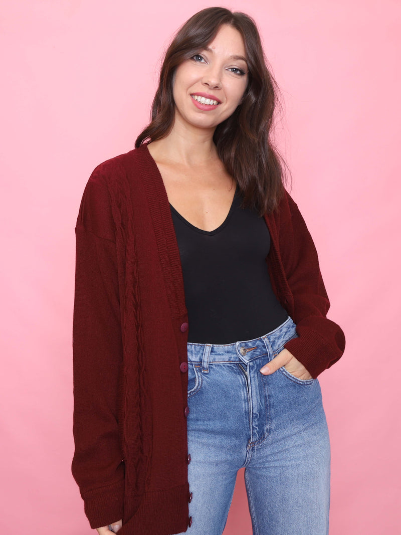 Vintage Burgundy Button Up Cardigan