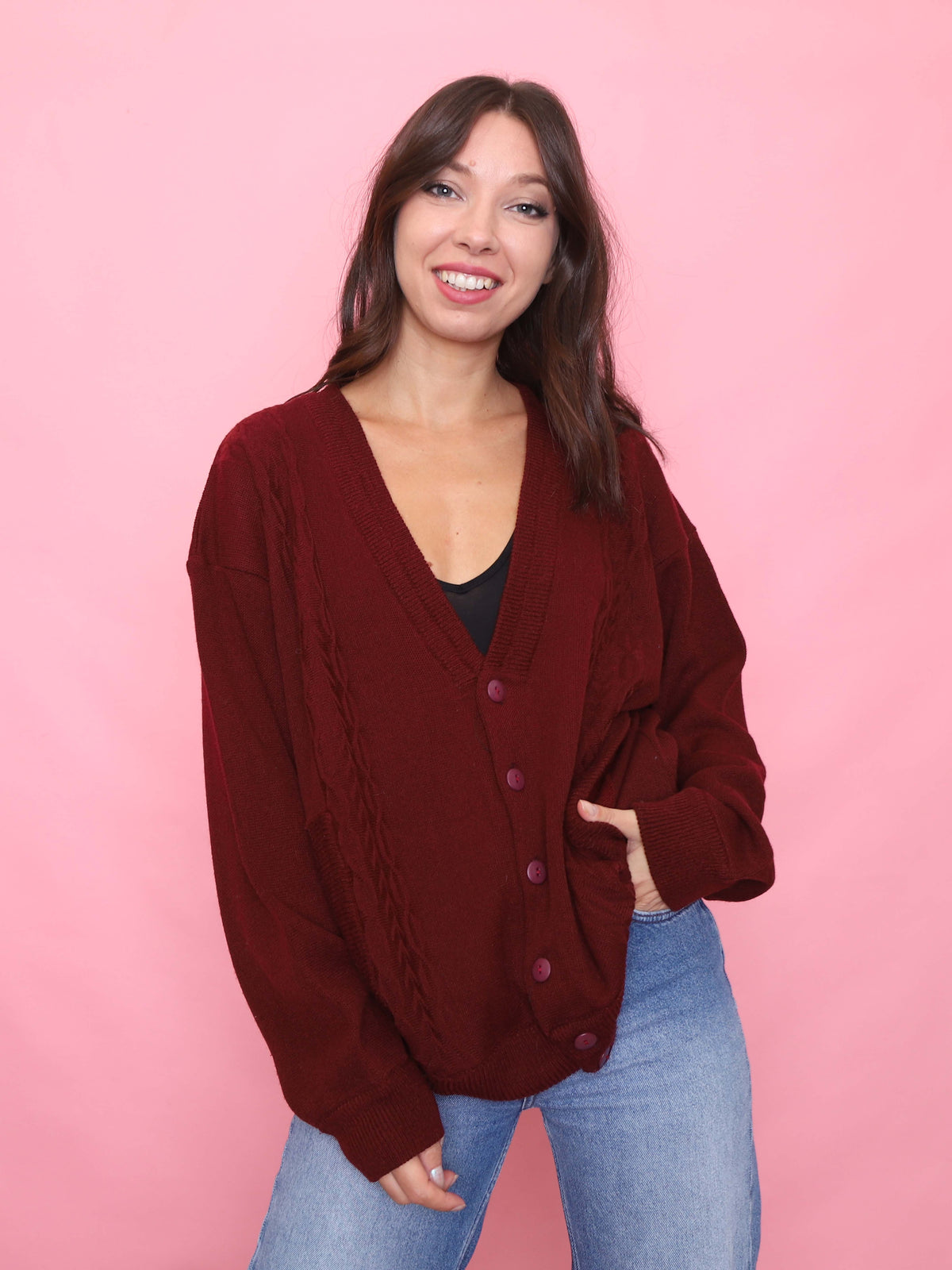 Vintage Burgundy Button Up Cardigan