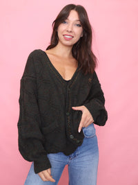 Vintage Chunky Knit Forest Green Cardigan