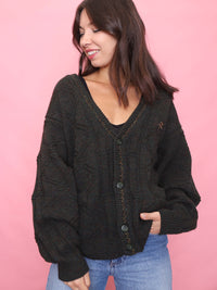 Vintage Chunky Knit Forest Green Cardigan