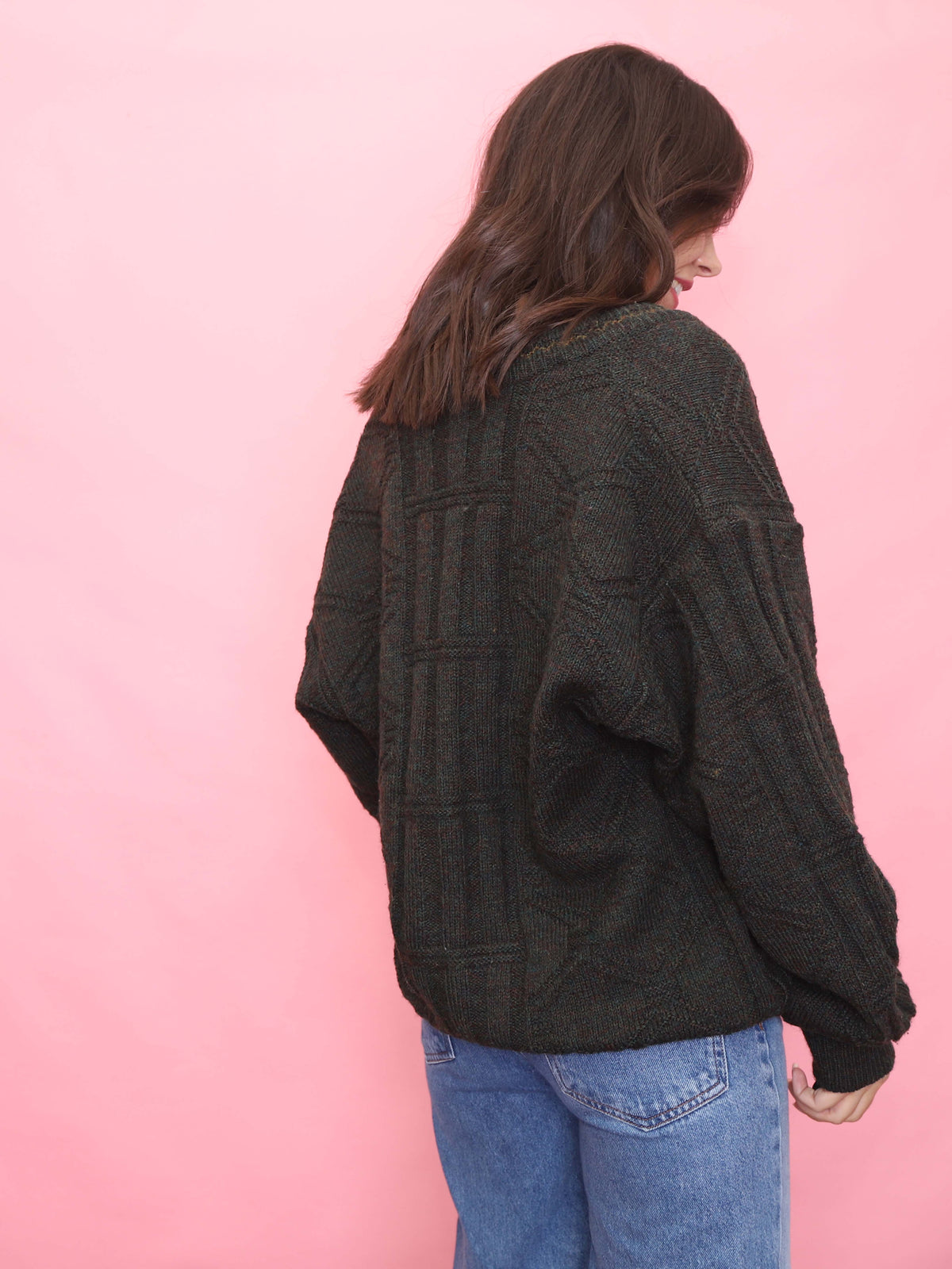 Vintage Chunky Knit Forest Green Cardigan