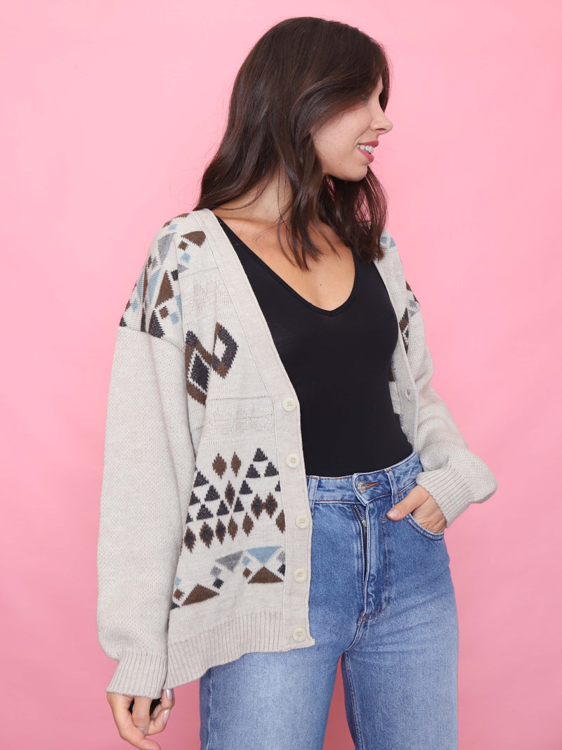 Vintage Neutral Aztec Pattern Cardigan