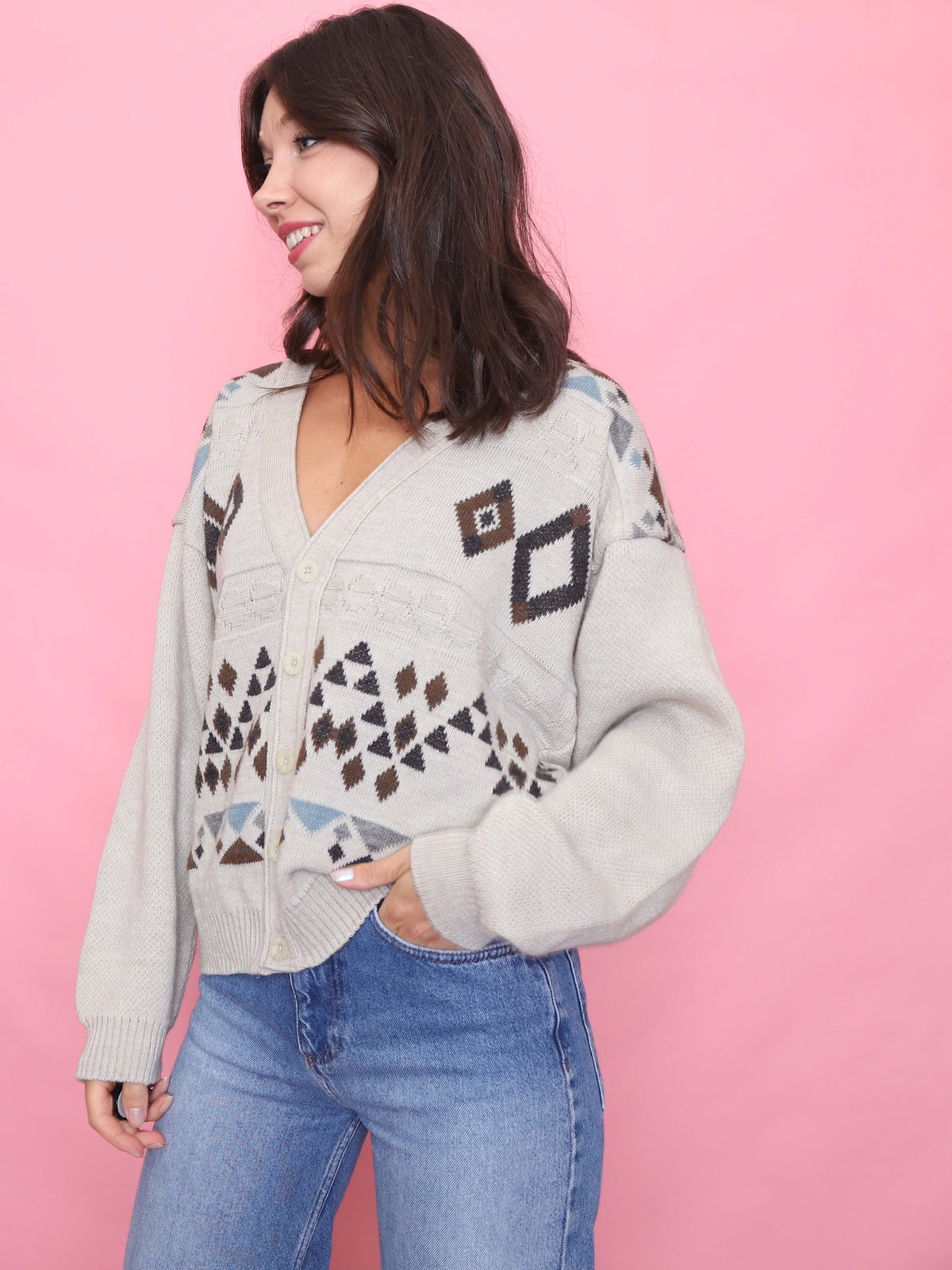 Vintage Neutral Aztec Pattern Cardigan