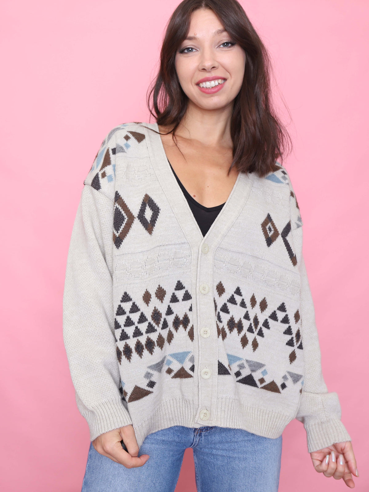 Vintage Neutral Aztec Pattern Cardigan