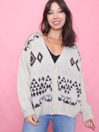 Vintage Neutral Aztec Pattern Cardigan