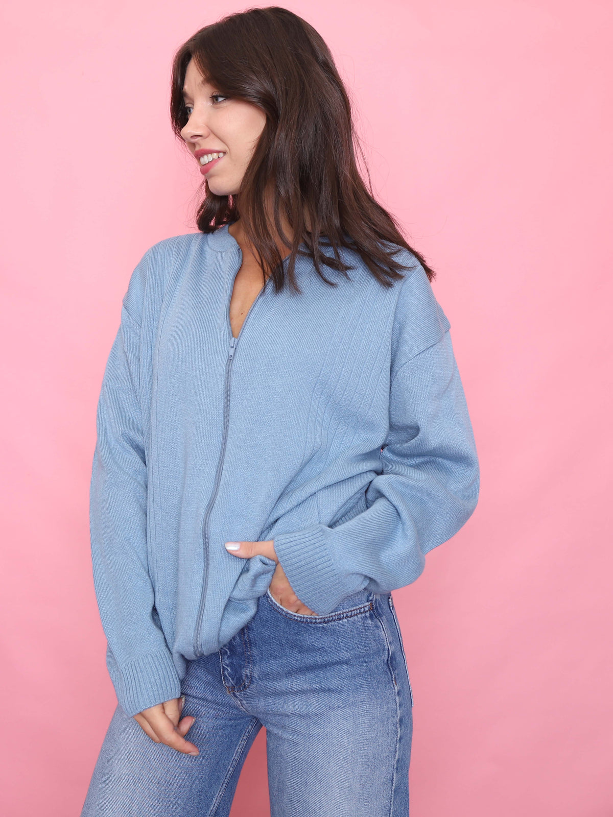 Vintage Light Blue Zip Up Cardigan