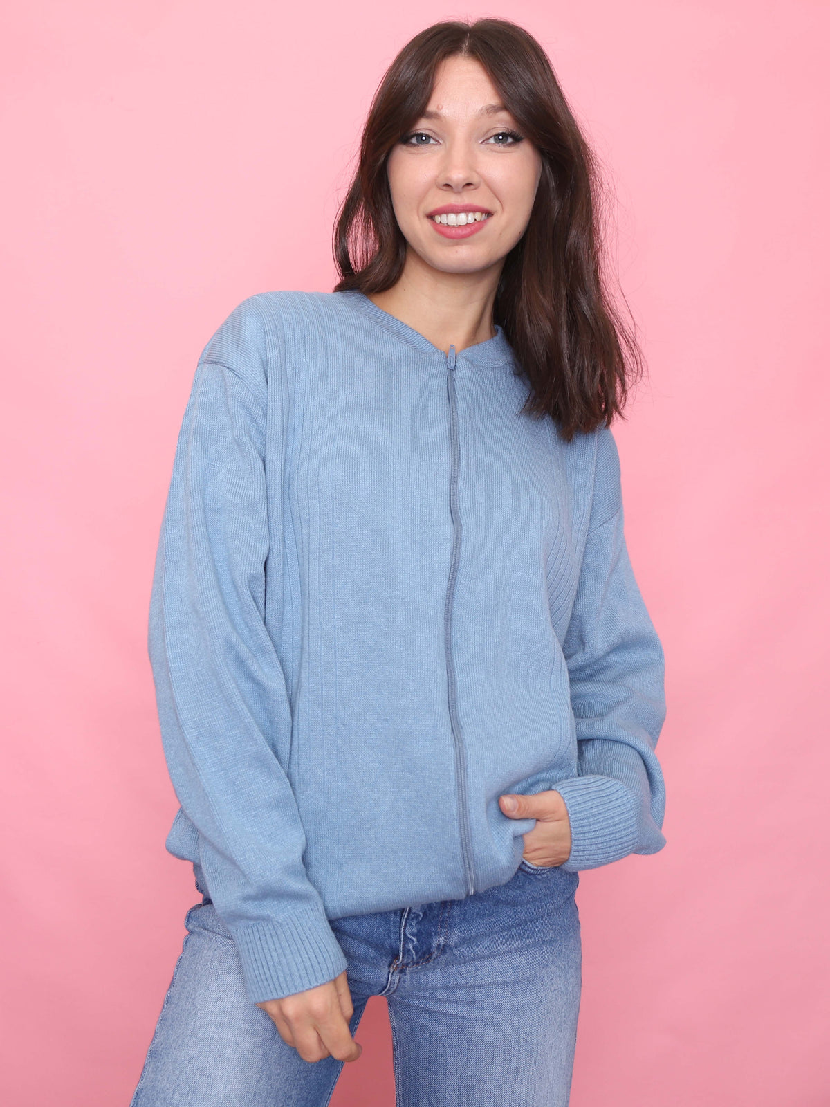 Vintage Light Blue Zip Up Cardigan