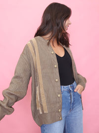 Vintage Textured Taupe Knit Cardigan