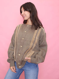 Vintage Textured Taupe Knit Cardigan