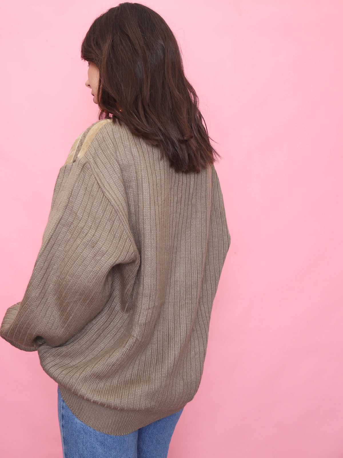 Vintage Textured Taupe Knit Cardigan