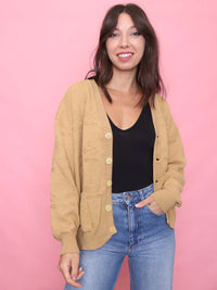 Vintage Camel Beige Patterned Knit Cardigan