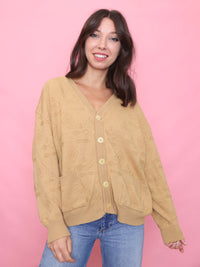 Vintage Camel Beige Patterned Knit Cardigan