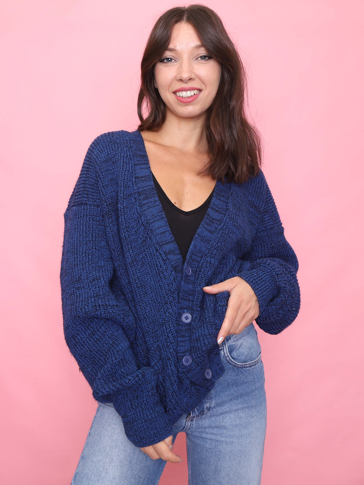 Vintage Chunky Knit Blue Cardigan