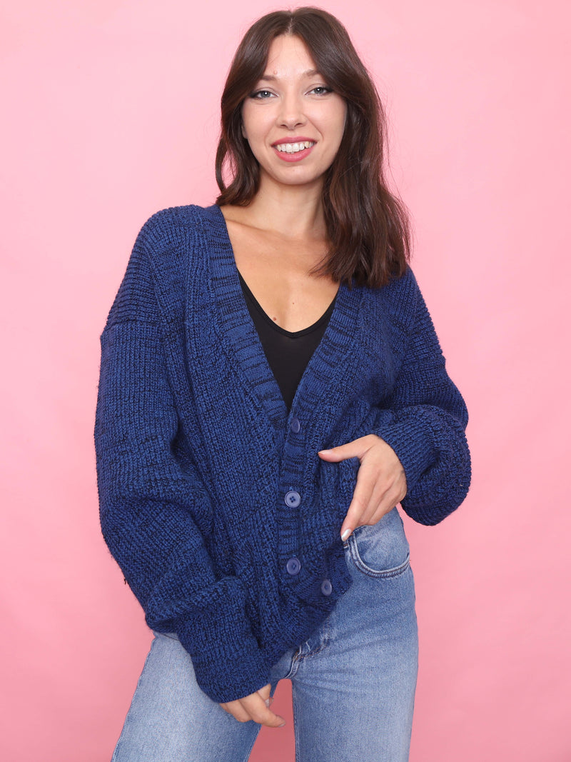Vintage Chunky Knit Blue Cardigan