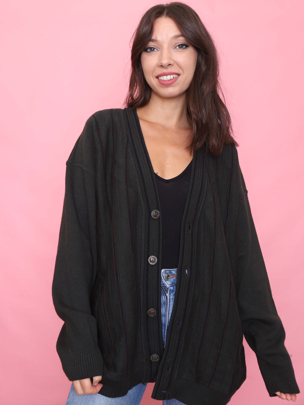 Vintage Dark Green Pattern Knit Cardigan