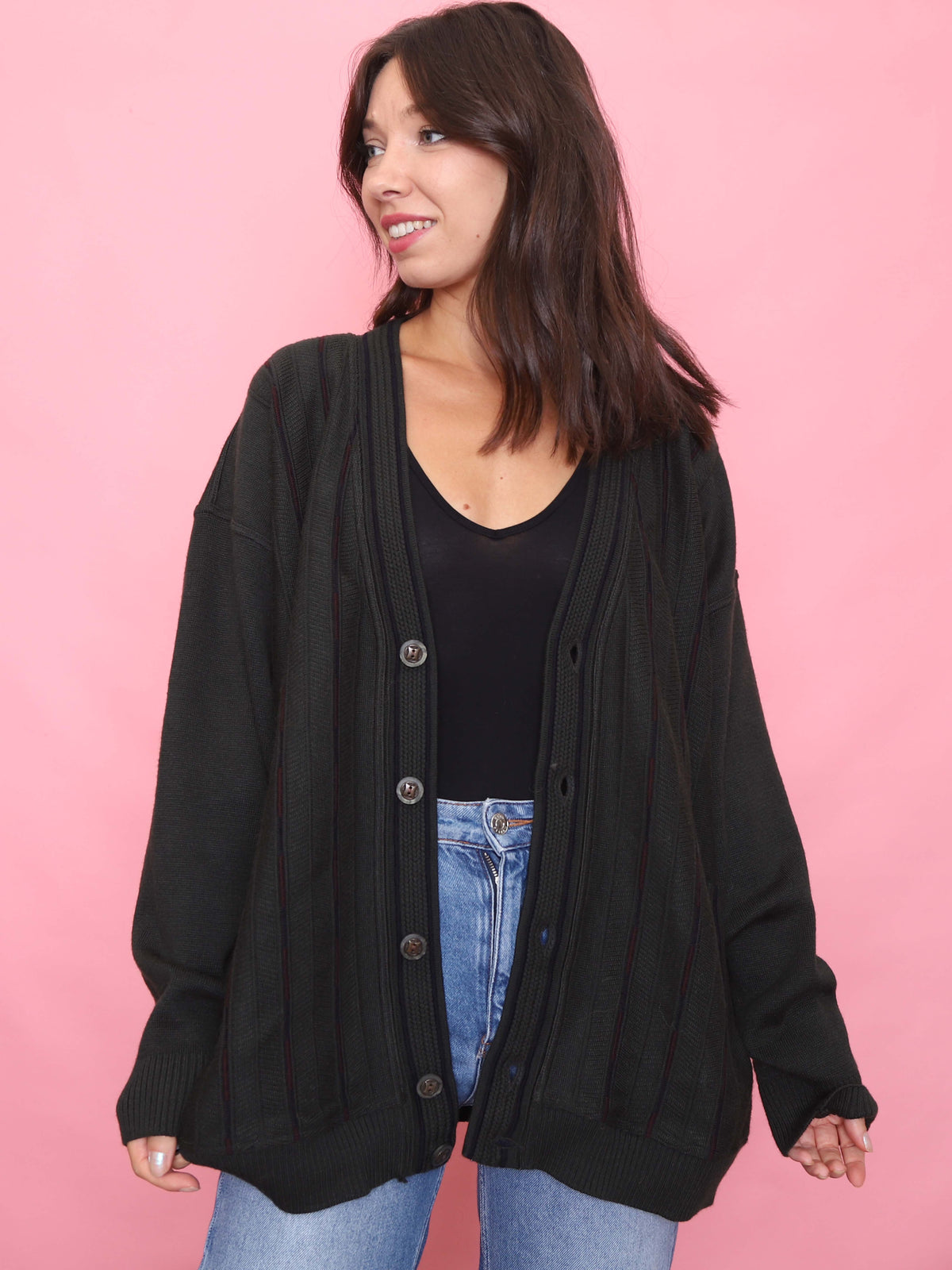 Vintage Dark Green Pattern Knit Cardigan