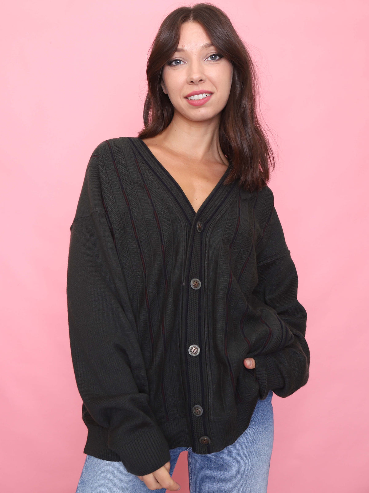 Vintage Dark Green Pattern Knit Cardigan