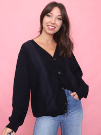 Vintage Deep Navy Pattern Knit Cardigan