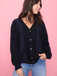 Vintage Deep Navy Pattern Knit Cardigan
