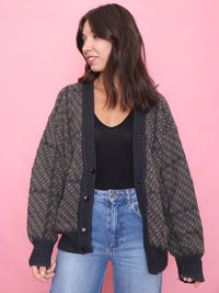 Vintage Brown & Grey Patterned Cardigan