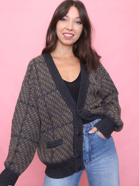 Vintage Brown & Grey Patterned Cardigan