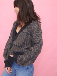 Vintage Brown & Grey Patterned Cardigan