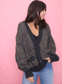 Vintage Brown & Grey Patterned Cardigan