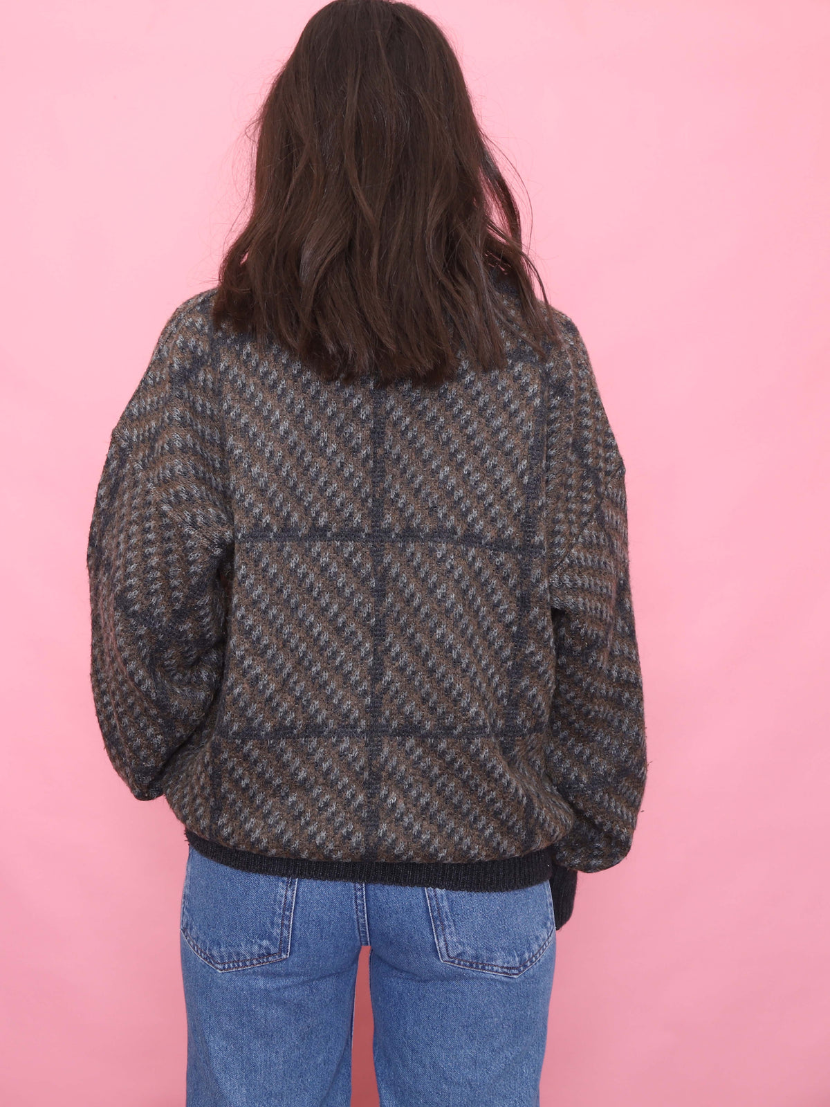 Vintage Brown & Grey Patterned Cardigan