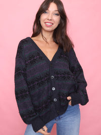 Vintage Black & Purple Snowflake Knit Cardigan