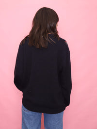 Vintage Navy Knit Cardigan with Vertical Stripe Pattern