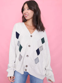 Vintage Diamond Patch Knit Cardigan Cream