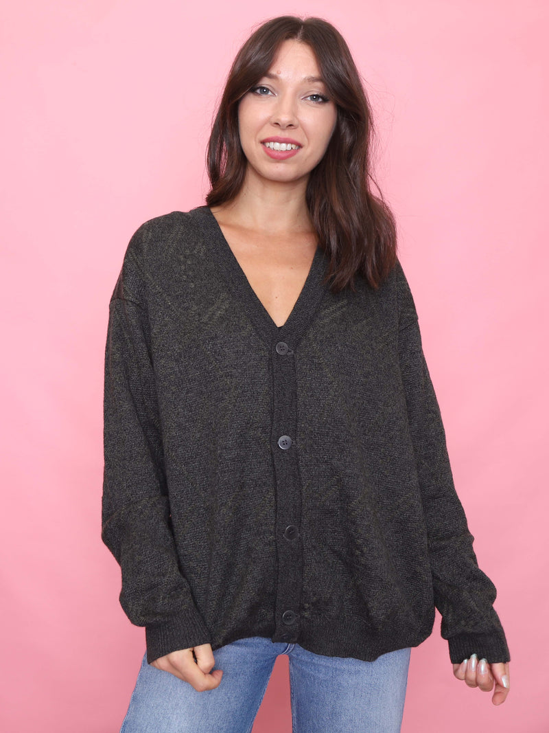 Vintage Charcoal Knit Button Up Cardigan