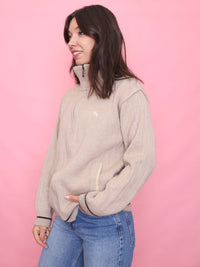 Vintage Zip-Up Neutral Ribbed Knit Cardigan
