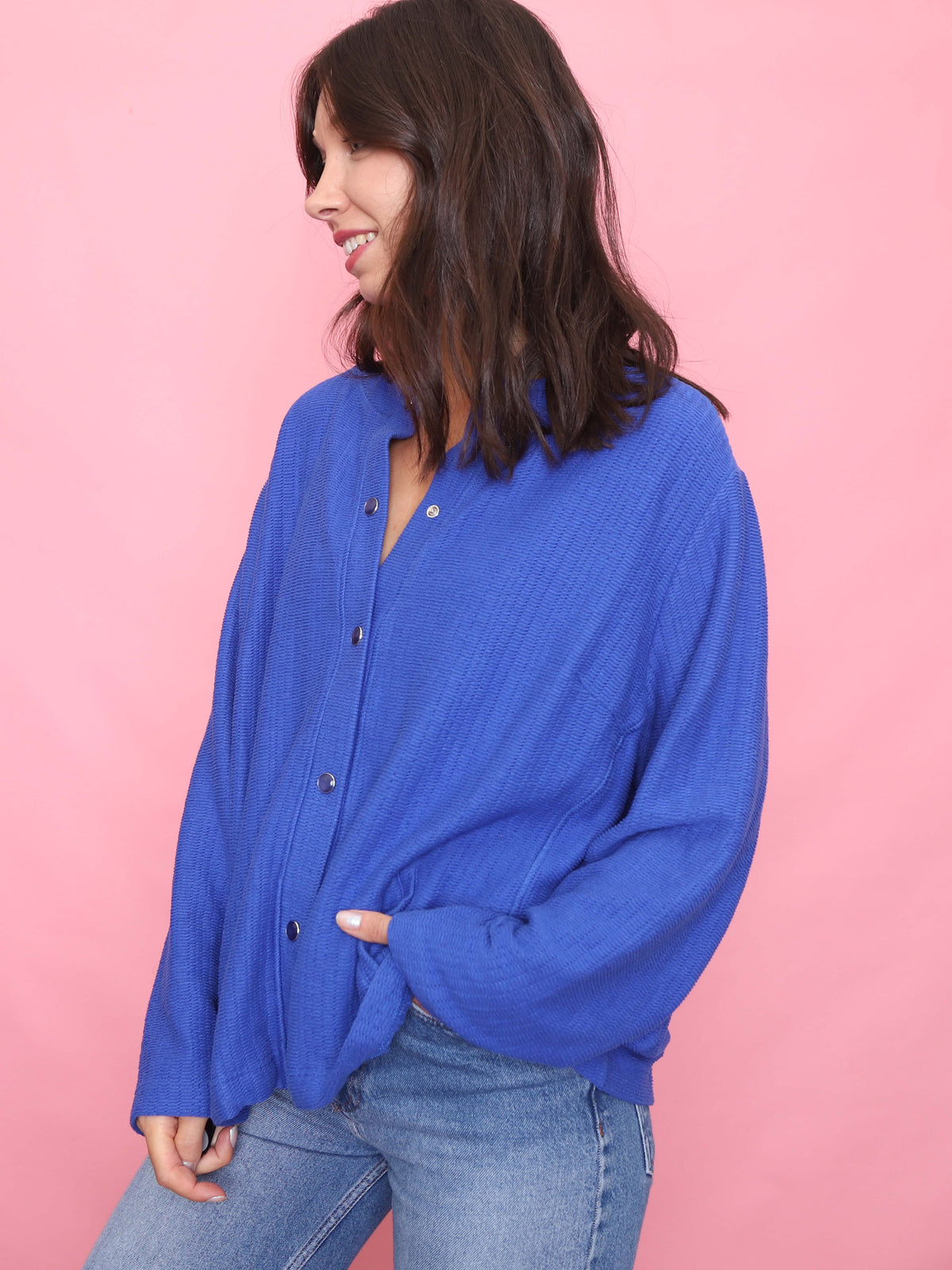 Vintage Blue Lightweight Textured Knit Cardigan