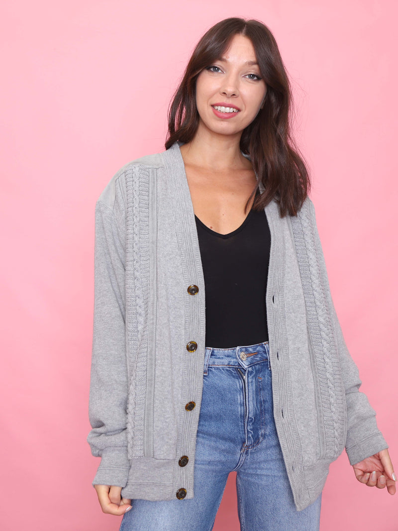 Vintage Grey Knit Button Up Cardigan Jacket