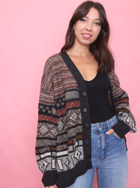 Hugo Boss Vintage Patterned Knit Button-Up Cardigan