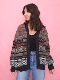 Hugo Boss Vintage Patterned Knit Button-Up Cardigan