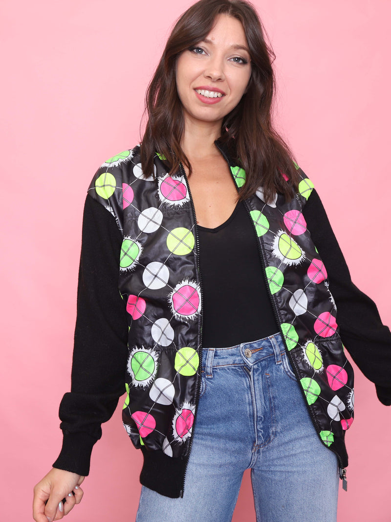 Vintage Graphic Patterned Zip-Up Knit Cardigan Jacket