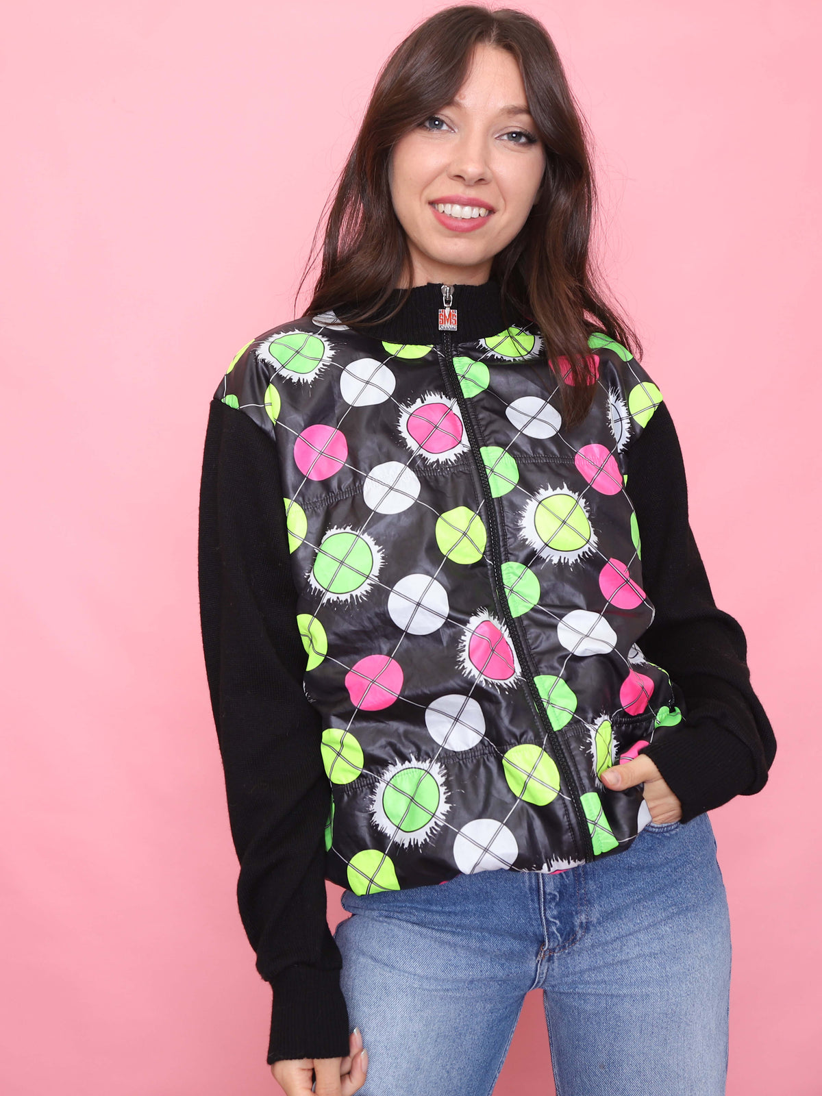 Vintage Graphic Patterned Zip-Up Knit Cardigan Jacket
