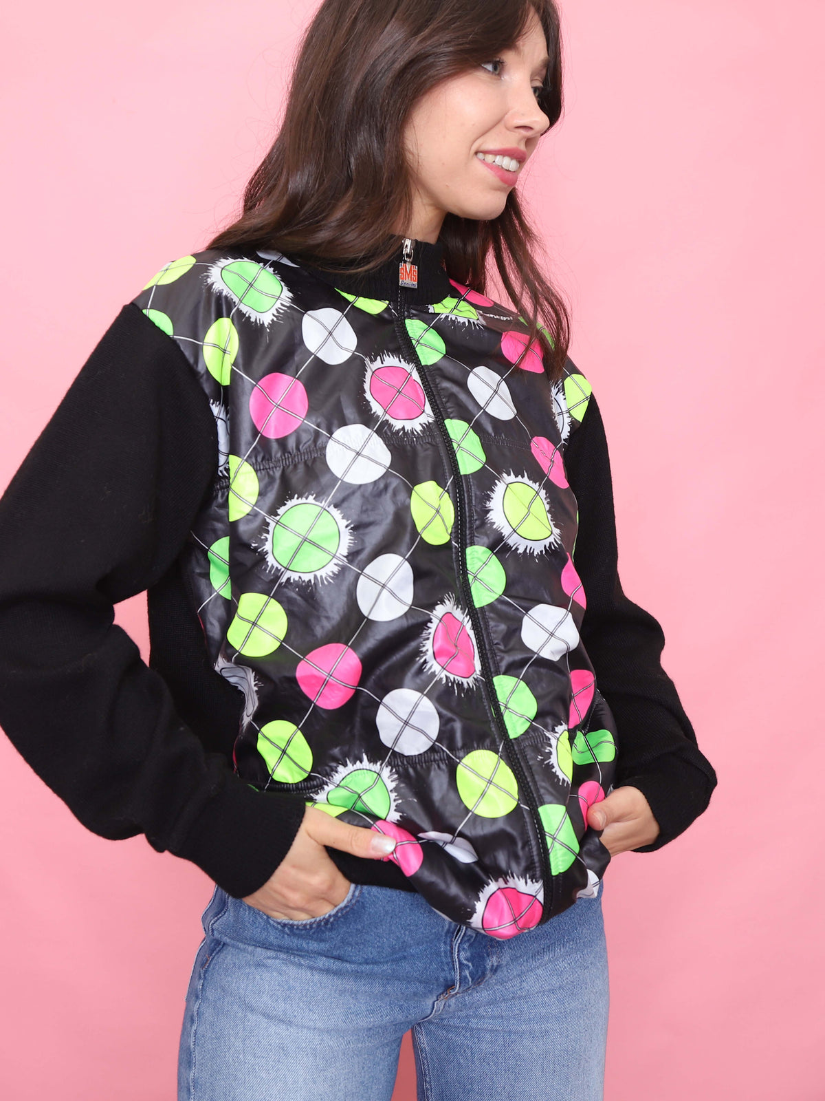 Vintage Graphic Patterned Zip-Up Knit Cardigan Jacket