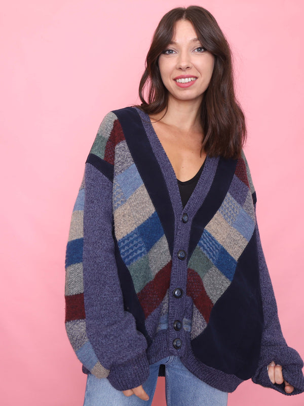 Vintage Patchwork Knit Cardigan Jacket