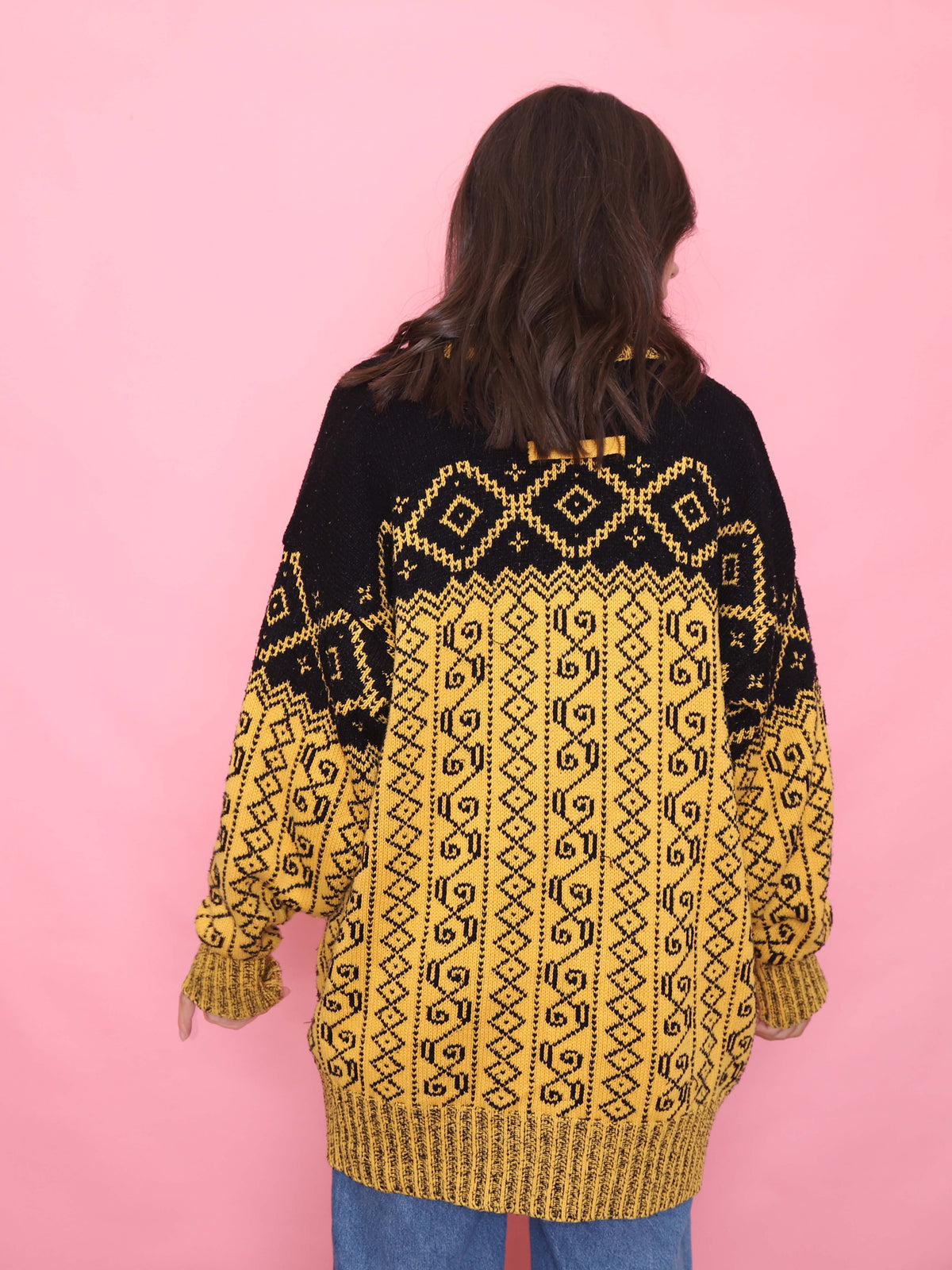 Vintage Yellow & Black Pattern Knit Cardigan