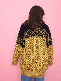 Vintage Yellow & Black Pattern Knit Cardigan