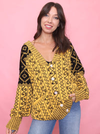 Vintage Yellow & Black Pattern Knit Cardigan