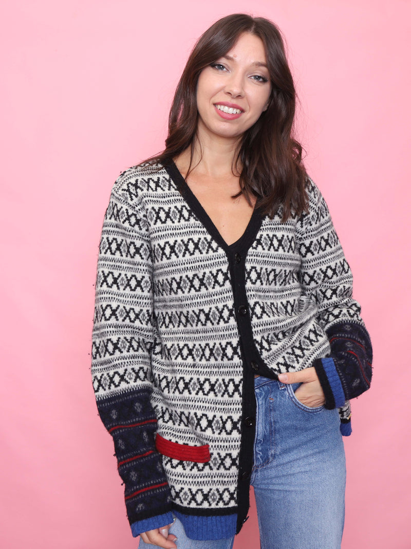 Vintage Fair Isle Patterned Knit Cardigan
