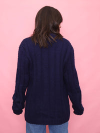 Vintage Navy Blue Button-Up Knit Cardigan
