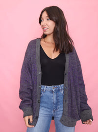 Vintage Purple & Charcoal Button-Up Cardigan Jacket