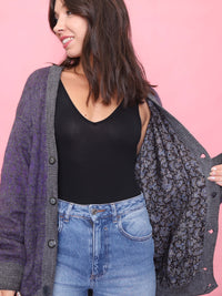 Vintage Purple & Charcoal Button-Up Cardigan Jacket